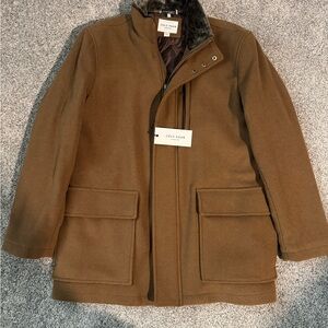 Cole Haan Men's Wool Faux Fur Lined Stand Tan Jacket - large